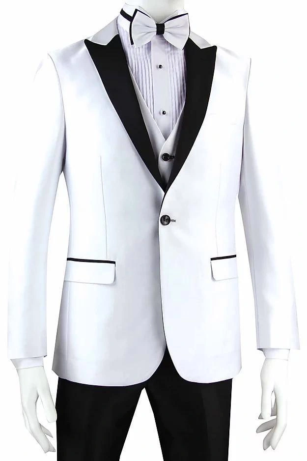 Hvid Smoking Slim Fit med Sort Peak Lapel & Bukser: Elegant og Stilfuldt Klar til Festen